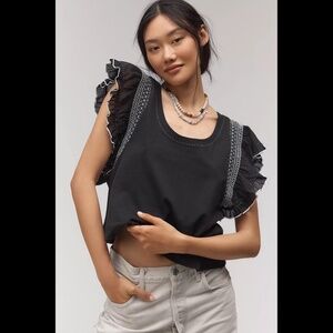 Anthropologie Smocked Flutter-Sleeve Tee